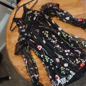 Floral lace black dress